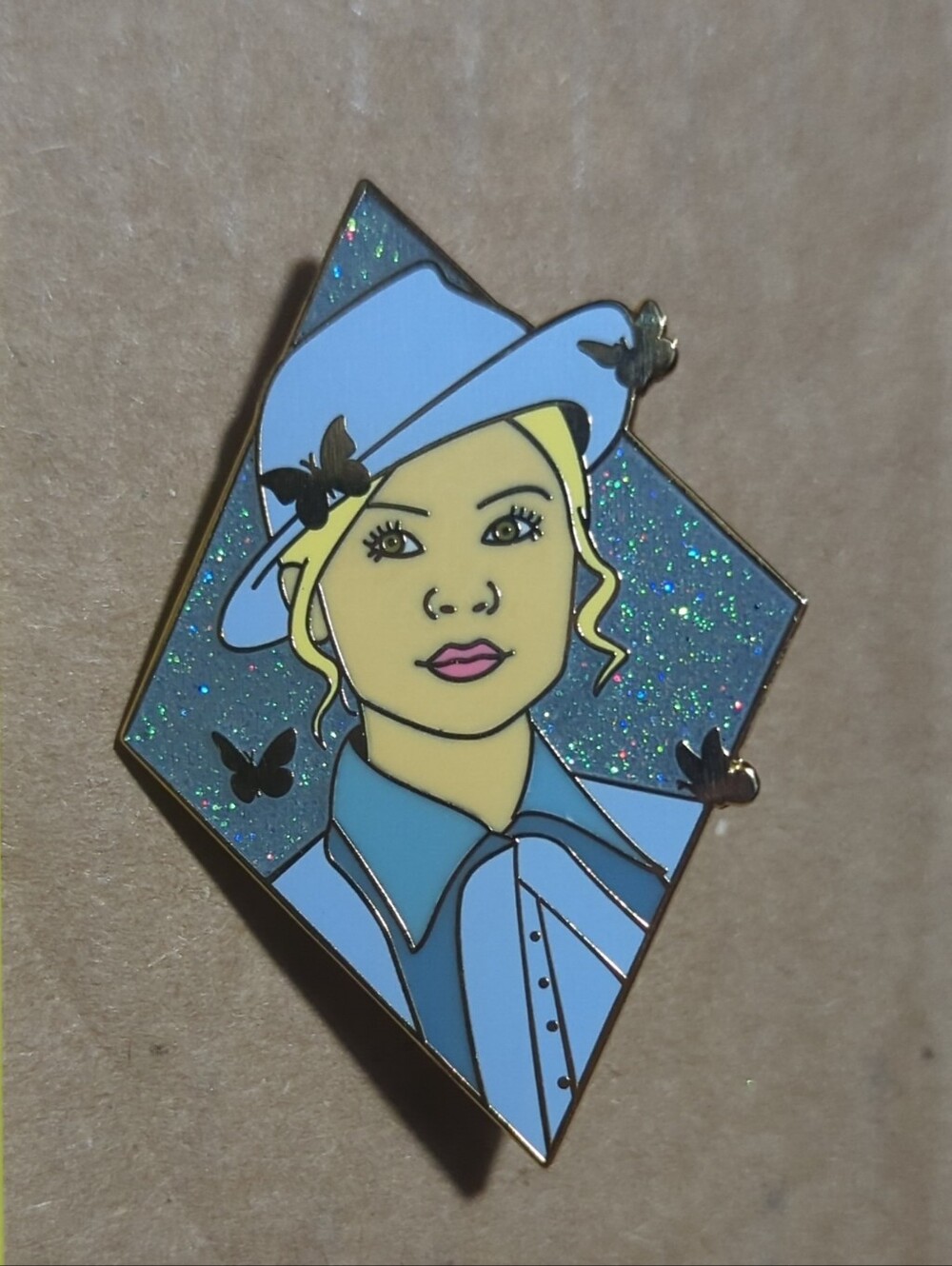 Stylish Blue Enamel Portrait Glitter Enamel Pin Nimbus Designs Shaina Creates